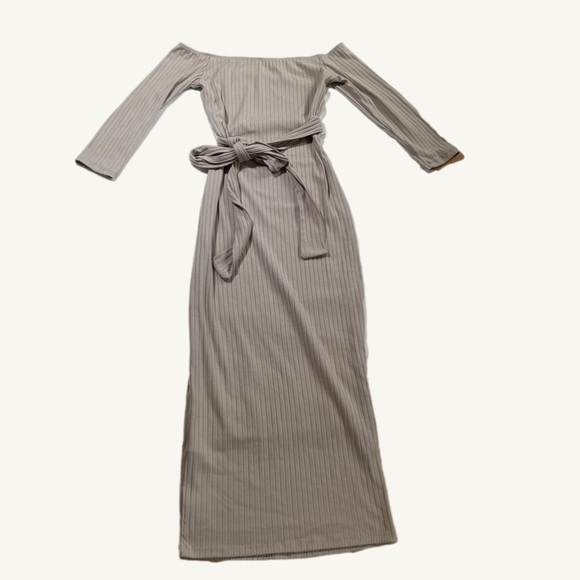 SHEIN Dresses & Skirts - Shein NWT Ribbed Cream Color Off Shoulder Calf Length Dress Size Medium